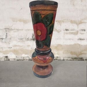Hand Turned Wood Floral Vase 10.5"
